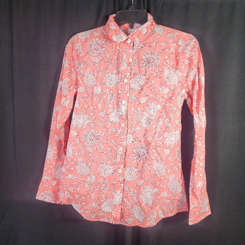 J.Crew Womens XS Coral Floral Cotton Button Down Shirt BF817 New With‎ Tags